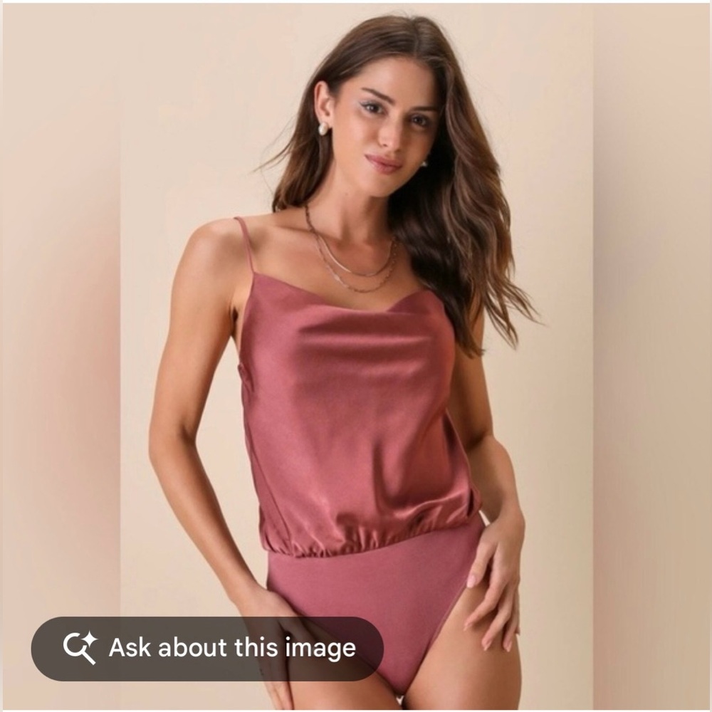 Lulu's Rust Satin Bodysuit with Cowl Neck